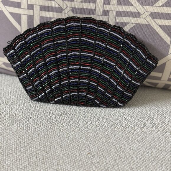 VTG Neiman Marcus 80s Shell Handmade Beaded Clutch Zipper Black Multi-Color - Picture 1 of 9